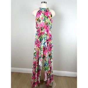 Eliza J Womens Size 4 Floral Halter Hi Low Maxi Dress Sleeveless